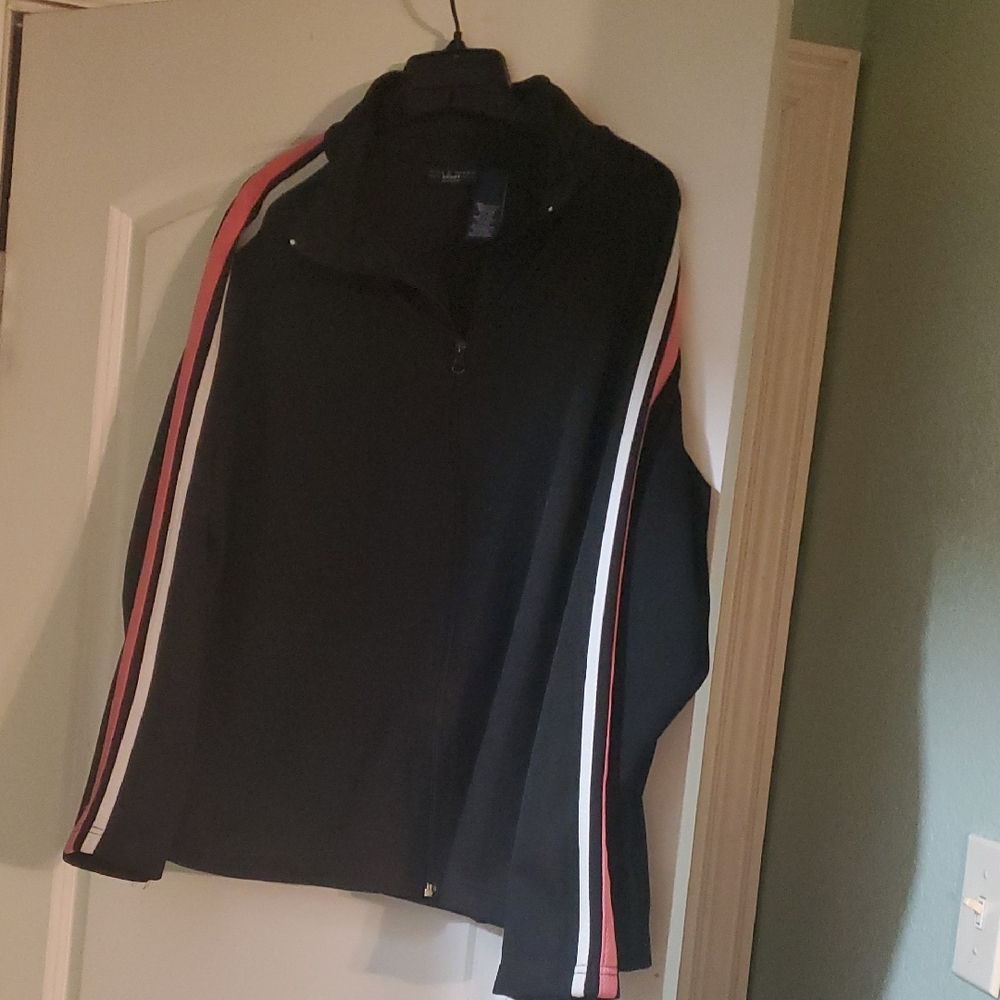 Black Jacket with Pink and White Stripes
